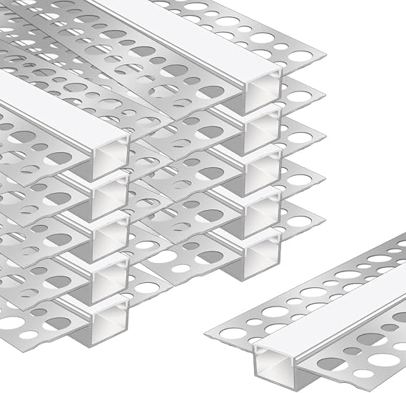 LEDLightsWorld Drywall Plaster-in LED Profile, 10 Pack 3.3ft/1M Aluminum LED Profile with Milky Diffuser for 16.5mm LED Strip, Trimless Plaster Aluminum Profile Channel for Ceiling and Wall [Energy Class A]