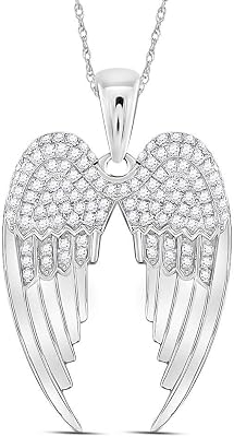 925 Sterling Silver Womens Round Real Natural Diamond I2 clarity; G-H color Angel Wings Pendant 38 Cttw