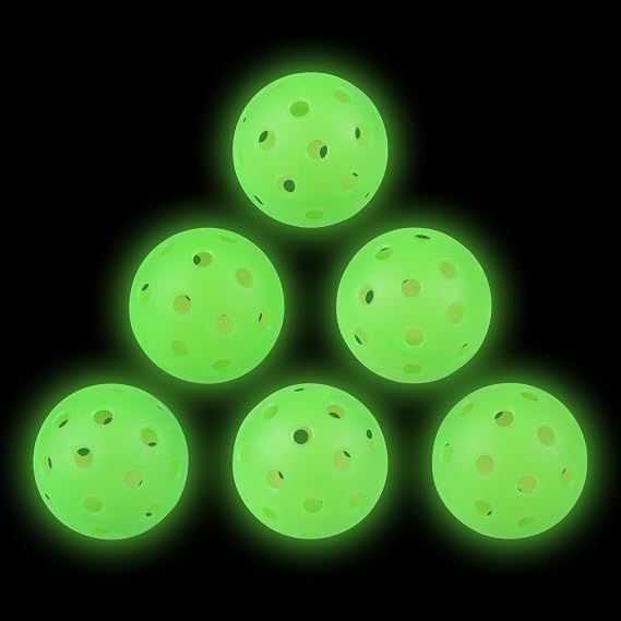 Glow in the Dark Pickleball Balls, 6 Pack, Durable | Outdoor High Visibility Green Glow Pickle Balls, Mesh Bag Included, Ideal for Night Play, Training, Durable Design