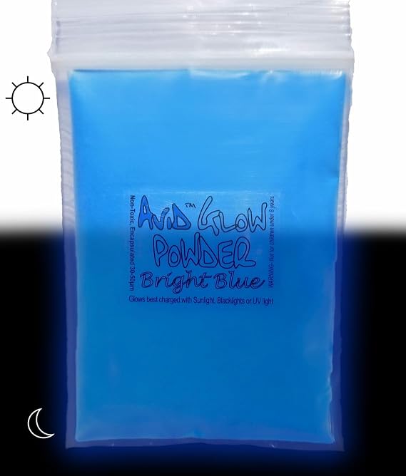 Avid Colorist Glow Powder - Fluorescent Blue in Daylight/Sky Blue Glow in Dark - 1oz (30g) Pigment Powder for Resin, Slime, Nail Polish, Paints, Coatings, Acrylic