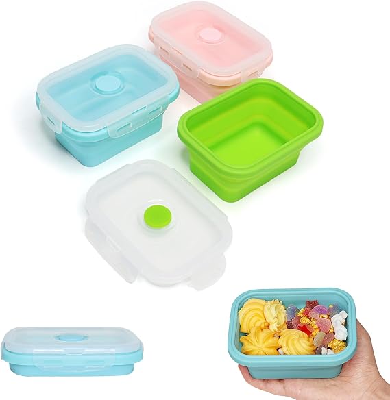 Alimat PluS 3 Pack Silicone Collapsible Food Containers with Lids 350ml | Small Capacity Collapsible Storage Containers for Outdoor and Kitchen