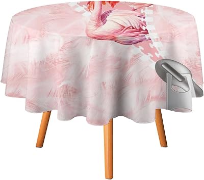 Beautiful Pink Color Flamingo Round Table Cloth,Tropical Birds Romantic Cute Flamingo Abstract Art Polyester Dining Tablecloths Decor Decoration 70"