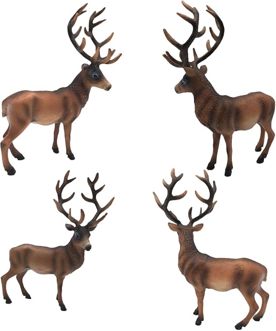 4 Piece Elk Figurine Cake Topper, Elk Sculpture Figurine, Small Woodland Animal