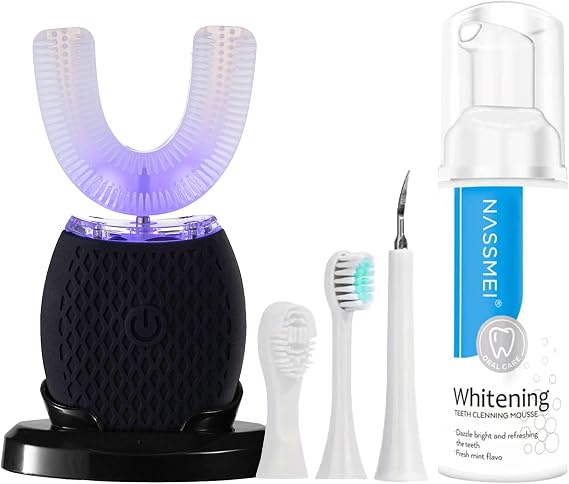 Automatic Toothbrush for Adults Ultrasonic Toothbrush with Soft Bristles Rechargeable Portable 30'' Automatic Timer Wireless Charging Washable Dual-Use for Travel Home (Black)