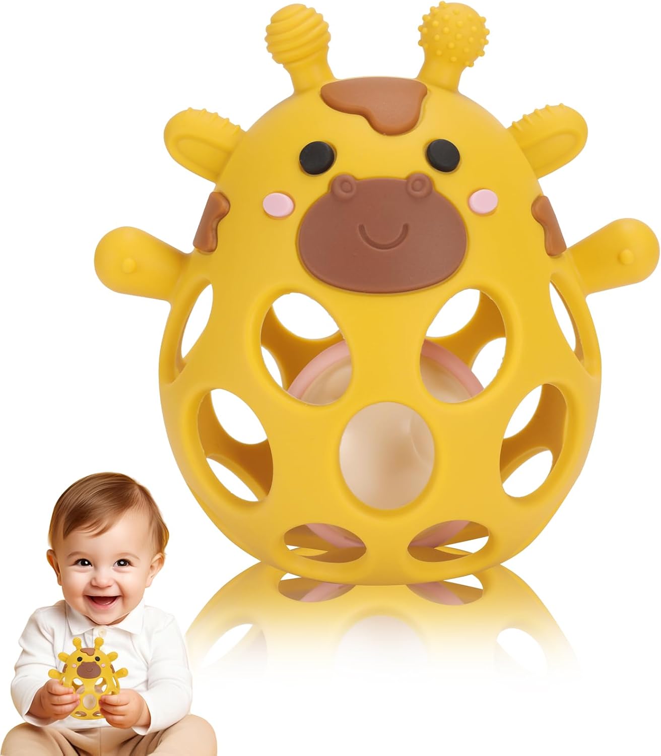 Baby Teething Rattle Toy Grasping Ball with Rattle, Baby Teether Silicone BPA-Free Sensory Montessori Toy Early Development for Babies for 3, 6, 9 12 Month Gift Green