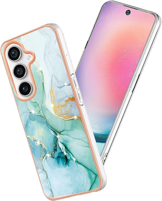 Phone Case for Samsung Galaxy A35 5G Marble Design Cute Pretty for Women Girls Slim Cover, Clear Soft TPU Bumper & Hard PC Anti-Scratch Back, Aesthetic Lightweight (Green)
