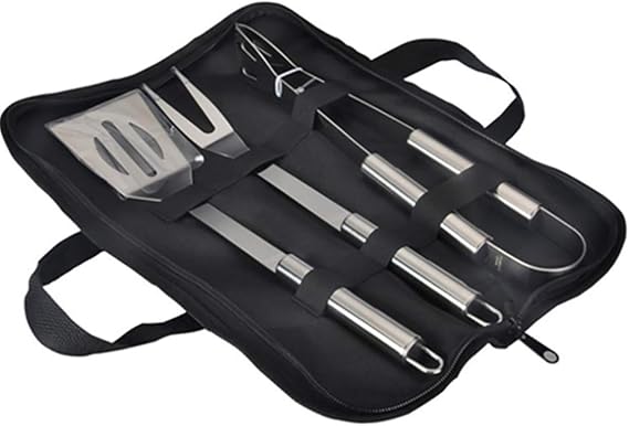 3PCS BBQ Grill Tool Set, Stainless Steel Barbecue Grilling Utensils Kit with Carry Bag, Spatula, Tongs and Fork BBQ Tool Accessories for BBQ Cooking Outdoor Camping…