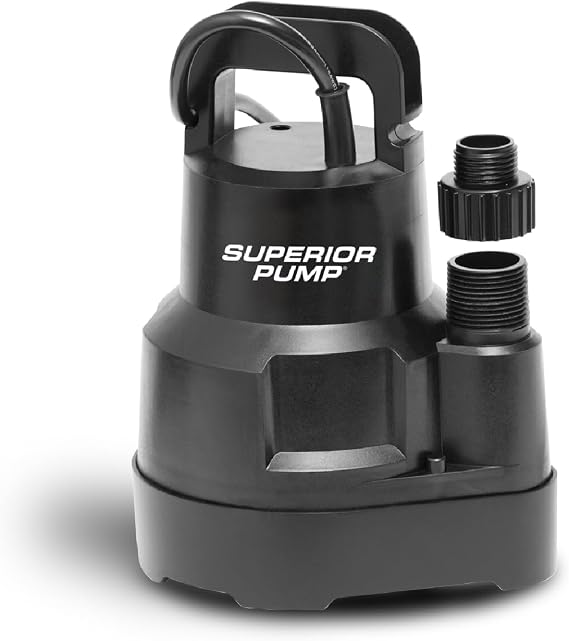 Superior Pump 91014 1/4 HP High Flow Thermoplastic Utility Pump, Black