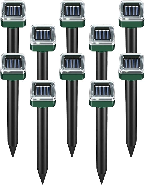 Mole Repellent Solar Powered 10 Pack Snake Repellent Outdoor, Waterproof Sonic Spikes Stakes, Get Rid of Groundhog Chipmunk Chaser Vole Repellent, Effective for Lawns, Garden, Farm