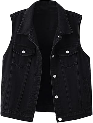 Womens Denim Vest Classic Sleeveless Jean Jacket with Pockets Casual Button Turndown Collar Outerwear