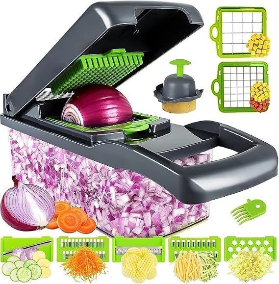 Original 14 in 1 Vegetable Chopper Vegetable Cutter Mandoline Vegetable Slicer - Veggie Onion Potato Salad Food Chopper Manual-Veg Chopper and Dicer/Julienne- Kitchen Tools & Gadgets | Grey