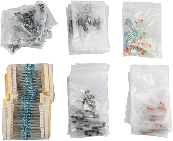 Electronic Component Kit Assortment LED Diodes Transistor Electrolytic Capacitors Resistors Kit, 1390 pcs