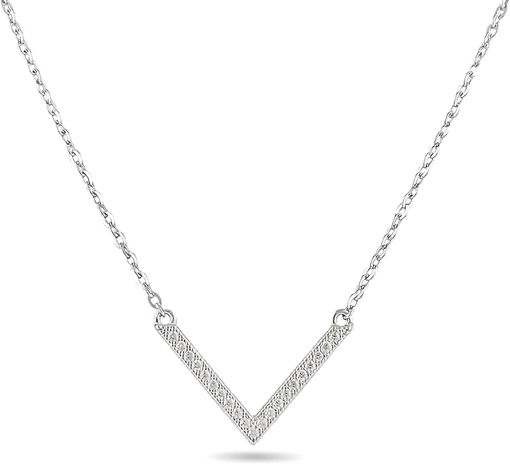 Sterling Silver Chevron Necklace CZ V Shape Layering Pendant for Women | Cubic Zirconia Pave Chevron, 925 Chain Included, Layering Necklace, Gift Boxed