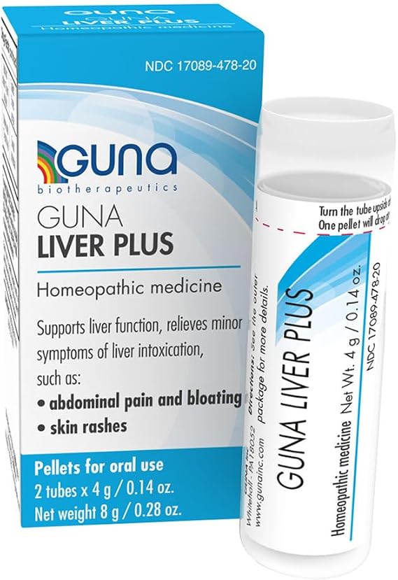 Guna Liver Plus Homeopathic Liver Support Suppleme Pellets Supports Liver Function & Detox, 2 Tubes