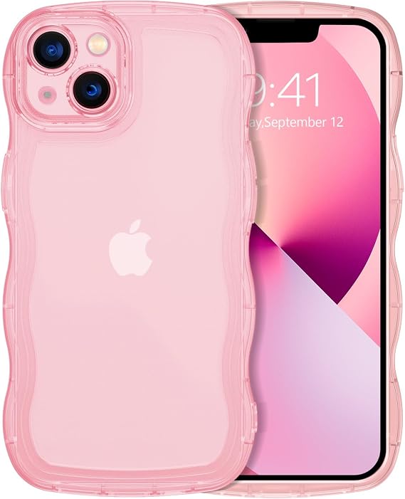 DUEDUE for iPhone 13 Mini Case, Clear Case for iPhone 13 Mini Cute Curly Wave Frame Shape Clear Cover Soft TPU Silicone Shockproof Protective Women Girls Phone Case for iPhone 13 Mini Case 5.4", Pink