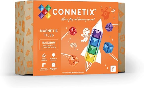 CONNETIX Magnetic Tiles Rainbow Square Pack, 42 Pieces
