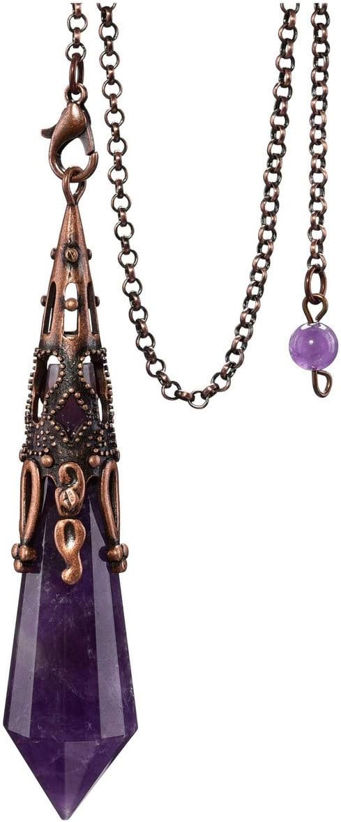 Jovivi Natural Amethyst Crystal 12 Facted Therapy Healing Dowsing Divination Pendulum - Reiki Charged Chakra Balancing Pendant with Chain