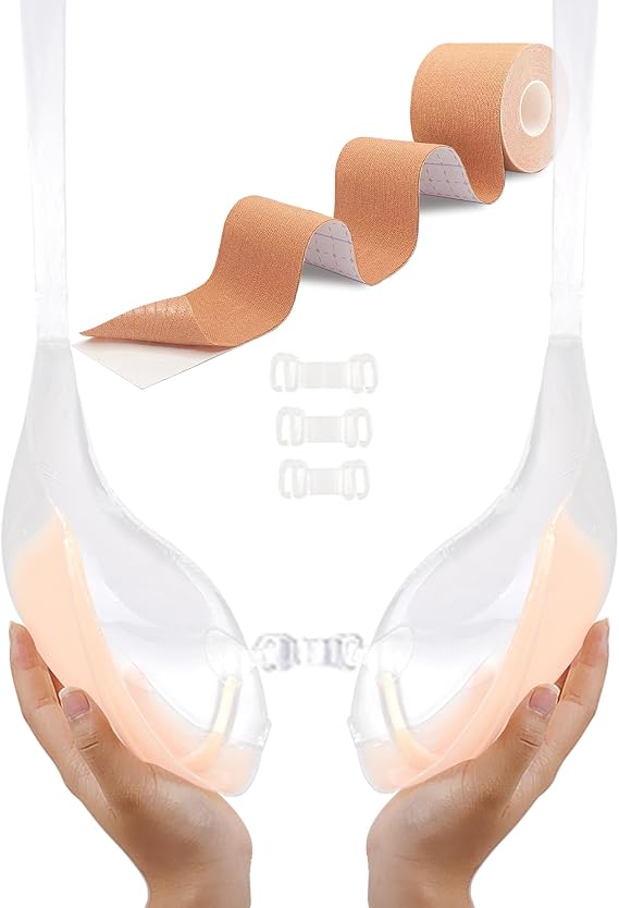 Sticky Bra Pushup Clear - Backless Strapless Bra for Large Breasts Adhesive Invisible Bras with Boob Lift Tape