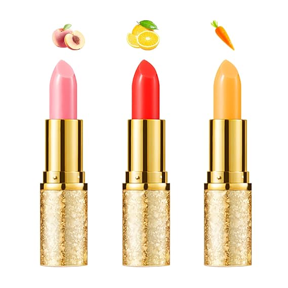 3 kinds of fruit flavor lasting waterproof temperature color Lip makeup moisturizing cream lipstick red jelly lipstick
