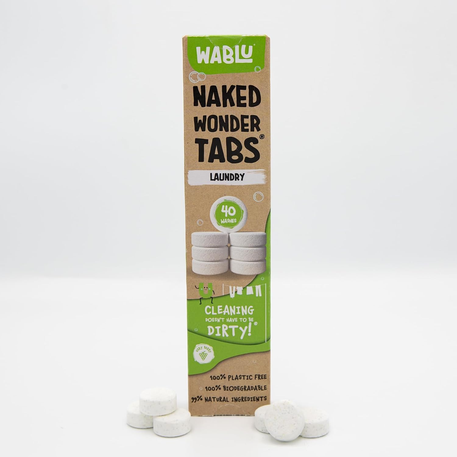 Laundry Naked Wonder Tabs® | Plastic Free, PVA-Free, Ultra-Concentrated Laundry Detergent tablets | 99% Natural Ingredients, Vegan & Biodegradable | 40 Tabs