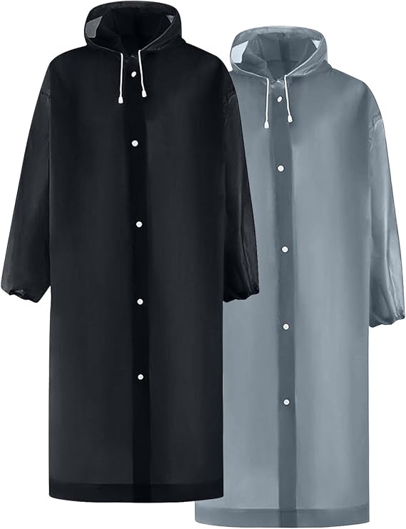 2 Pack Unisex Reusable Rain Poncho Waterproof Hood Raincoat for Men Women with Pocket for Hiking Camping Outdoor