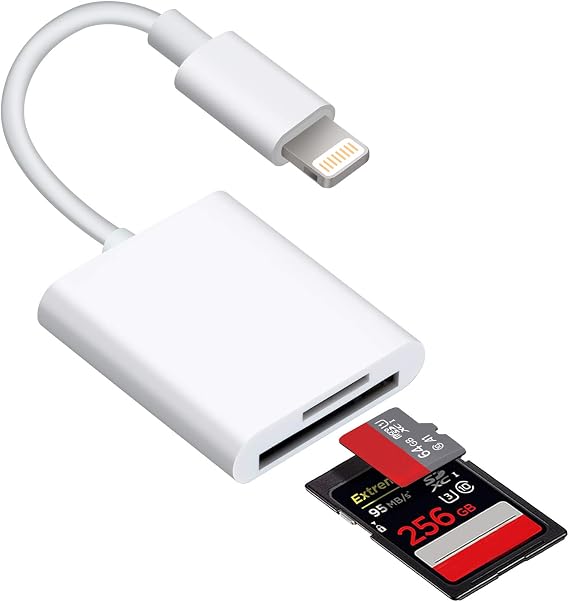 Lightning to SD TF Card Camera Reader Digital Camera SD Card Reader for Select iPhone, iPad Models (Support iOS 16 and Before), Trail Game Camera Viewer, No App Required (White)