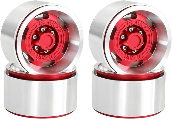 1.9 Metal Beadlock Wheels for 1/10 RC Crawler/Trail Truck, Compatible with Axial SCX10/Capra/TRX-4, CNC-Machined Alloy Rims Heavy-Duty Off-Road Performance Red
