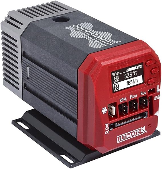 Aqua Computer Aquastream Ultimate Pump Fan, Radiator refoidisseurs and Pump (Black, Red, 25 Watt, 1.5 A, 75 mm, 118 mm) | OLED display, integrated fan controller, water temperature sensor, USB 2.0, Eheim ceramic bearing mechanics