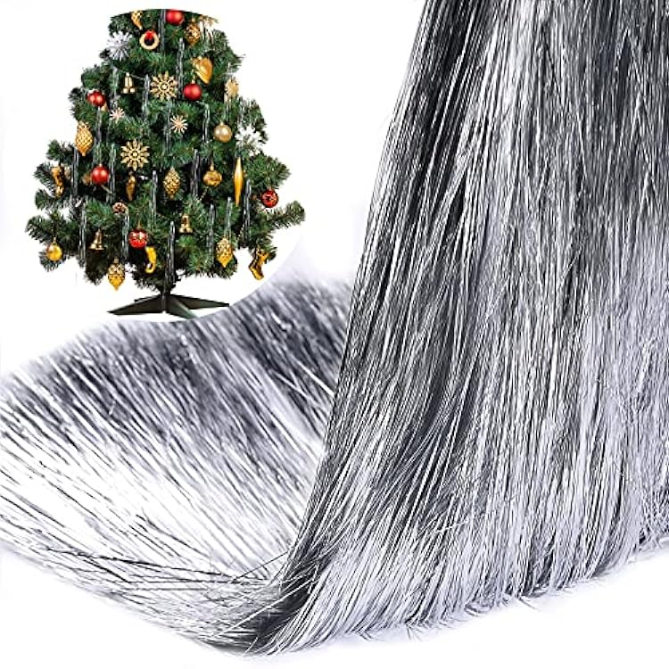 14000 Piece Christmas Icicle Tinsel Foil Fringes Tinsel Birthday Tinsel Curtain Strand Icicle Tinsel Christmas Tree Tinsel Decoration for Christmas Holiday Decor Birthday Supplies Silver