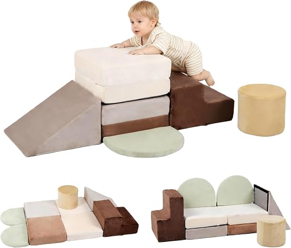 BanaSuper Kids Soft Play Set, Foldable Foam Climbing Blocks for Toddlers, Baby Foam Play Gym for Crawling & Obstacle Course, EN71 Certified Indoor Soft Play Equipment Toys for Sensory Motor Skills