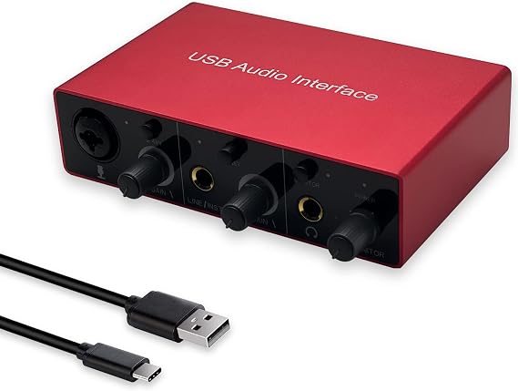 Audio Interface USB Audio Interface with Mic Preamplifier USB Audio Mixer Recorder with 48V Phantom Power, 24 Bit, Support Tablet, Computers and Other Equipment Recording (NO DAW Software included)