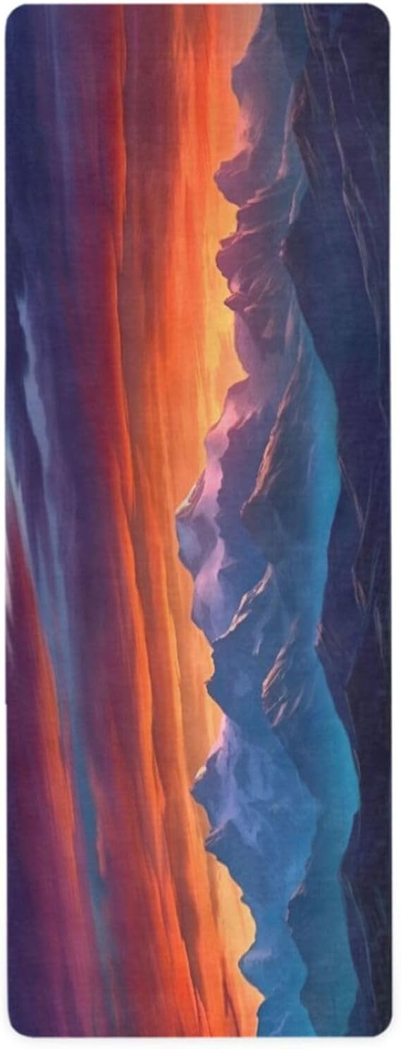 Sunset Mountain Peak Landscape Yoga Mat Thick Non Slip Yoga Mat Workout Mat for Men Women, Exercise & Exercise Mat for Home Gym, Yoga, Pilates, Stretching, and Floor