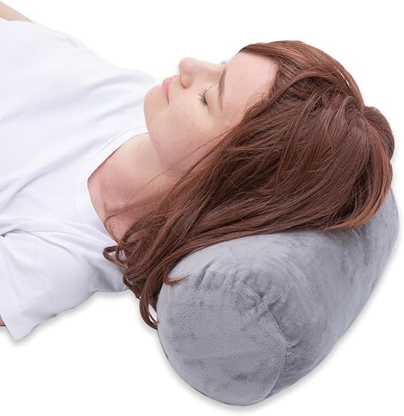 1 MIDDLE ONE Çıkarılabilir Kadife Kapaklı Yuvarlak Silindir Yastık Yastığı, Baş, Boyun, Sırt ve Bacak Desteği için Tüp Rulo Servikal Yastık, 33 cm x 15 cm, Gri