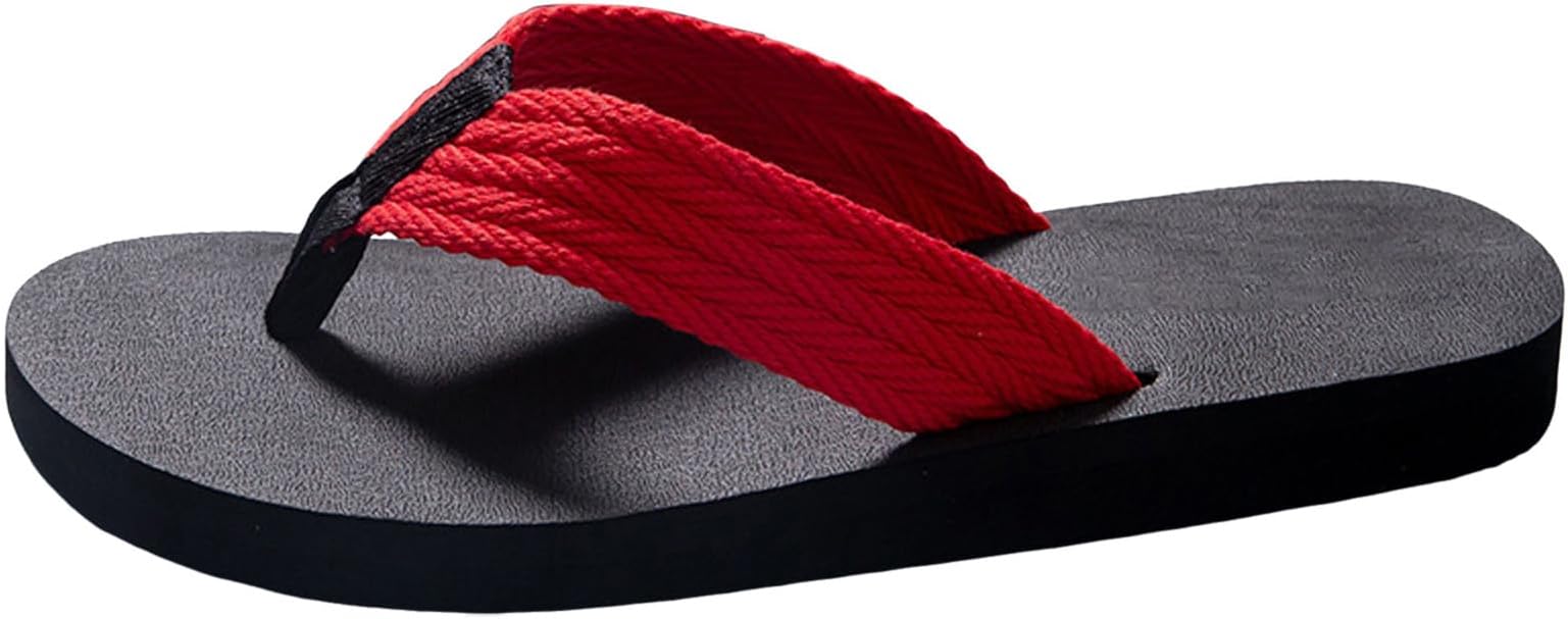 Men Summer Casual Outside Wear Beach Non Slip Breathable Flip Flops Clip Toes Big Size Flat Fuzzy Flip Flop Slippers Men (Red, 8)