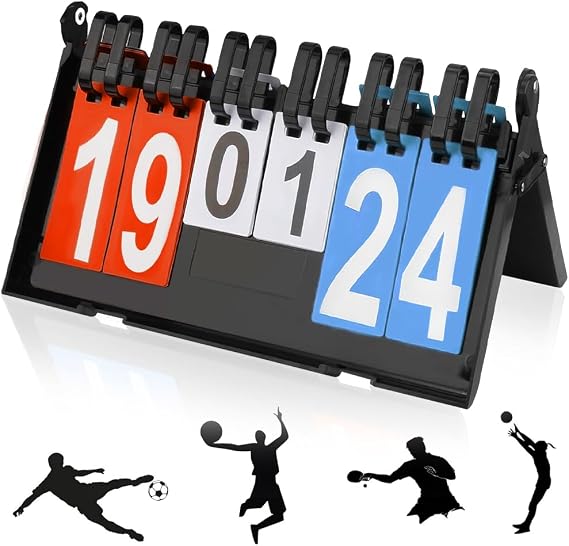 mizikuu Scoreboard, 6(4+2) Digit Portable Flip Scoreboard Waterproof Tabletop Score Board Pool for Basketball Football Baseball Volleyball Table Tennis, Display Numbers 00-99, Blue and Red