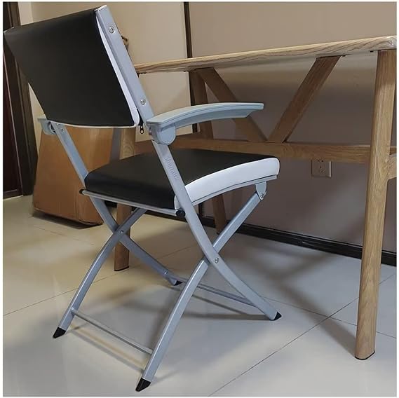 Folding Office Chair with Pu Leather Padded Seat,Portable Metal Foldable Backrest,Office Conference Room Chair,Comfy Dining Stool,Black