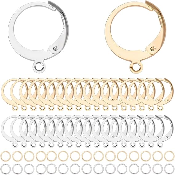 SUNNYCLUE 1 Box 180Pcs Real 18K Gold Plated Stainless Steel Earring Findings 80Pcs Round Leverback Earring Hooks Huggie Earring Wires 100Pcs Open Jump Rings Hypoallergenic for Jewelry Making Kits