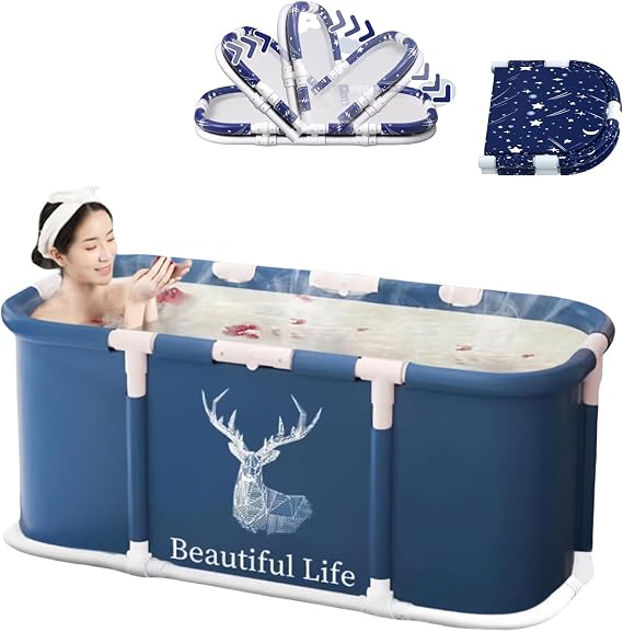 45" Portable Bath Tub No Installation, Foldable Bathtub for Adults, Non-Inflatable Ice Folding Bathubs, Separate Hot SPA Tub for Shower Stall, Family Soaking Baths (Moose)