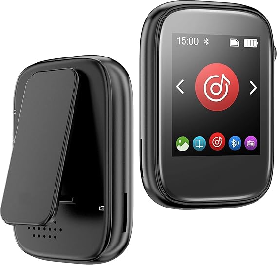 Portable Kids Mp3 Player with Clip on Back,Small Music Player with Bluetooth 5.3,Touch Screen,Biult-in Voice Record FM Radio,Micro SD Card Slot and Speaker for Outdoors Sports,Max 512GB Expand