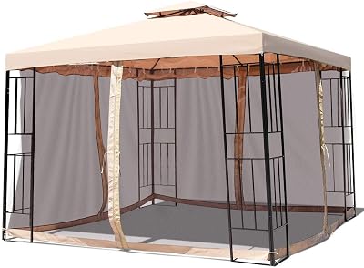 Tangkula Outdoor Canopy Gazebo Steel Frame Heavy Duty Garden Lawn Patio House Party Canopy Home Patio Garden Structures Gazebos WNetting