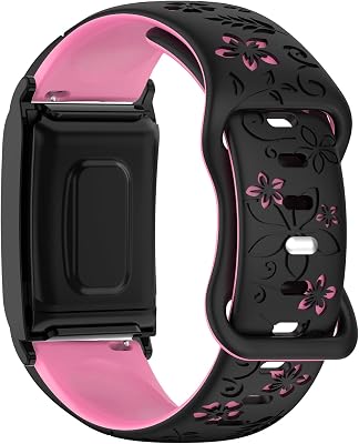Silicone-Bands Compatible with Whoop-Band 5.04.0 - Water-Proof Two-tone Engraved Floral Replacement Wristband for Whoop 4.05.0 PeakOne, Fitness Sport Bracelet, with Protective Case