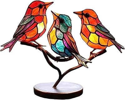 3Birds on a Branch, Metal Desktop Decorations, Home Bird Decorations for Office, Window, Aviary, Garden, Gifts for Bird Lovers, Boxed Set
