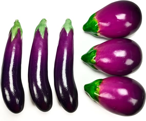 6 Pcs Artificial Eggplants, Faux Fake Eggplant Vegetable Display Props, Lifelike Realistic Fake Food Eggplants for Home Kitchen Decorations