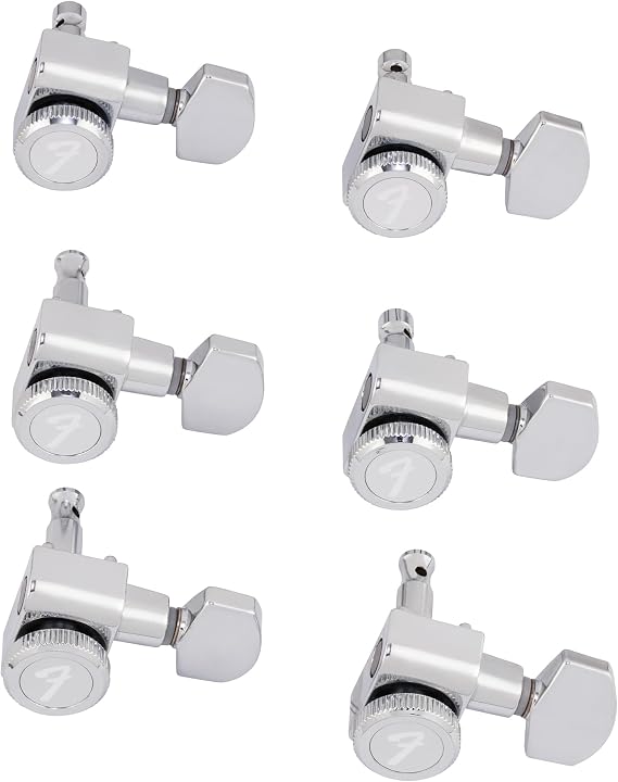 Fender Locking Tuners for Right-Handed Electric Guitar, Stratocaster and Telecaster Guitar Tuners, Polished Chrome, Set of 6