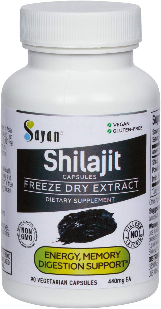 Sayan Shilajit 90 Capsules440mg ea.– Organic Supplement with High Fulvic Acid Content to Support Your Immune System, Bolster Energy, and Naturally Cleanse – Non-GMO, No Fillers