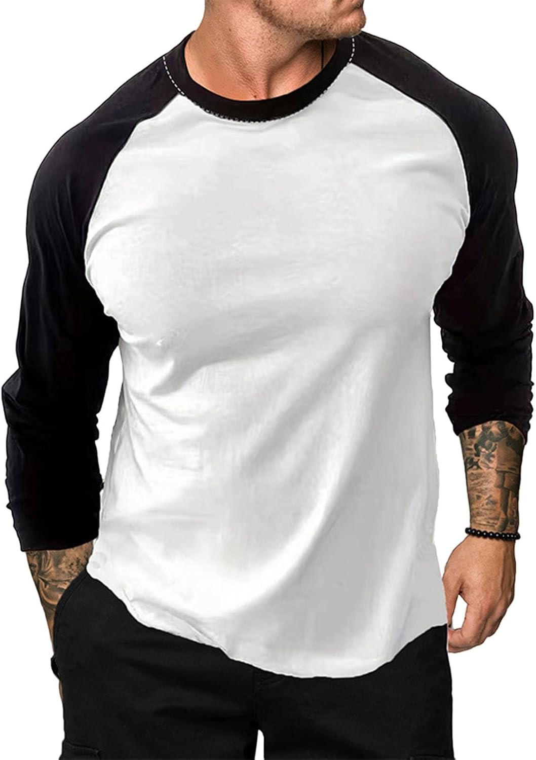 Mens Raglan Long Sleeve Tshirt Casual Vintage Baseball Jersey Tee Muscle Gym Workout Athletic Shirt Soft Basic Tops
