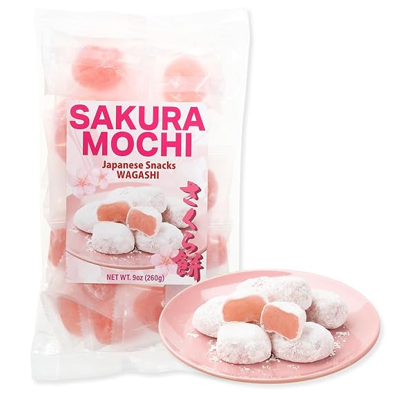 Sakura Mochi Candies Japanese Cherry Blossom Rice Cake, Traditional Wagashi Sweet, Individually Wrapped, Soft & Chewy Sakura Flavor Snack, japanese snacks, Japanese food 9oz (260g)