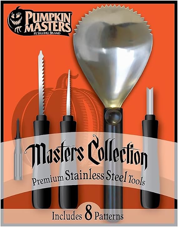 Pumpkin Masters, Master Collection Pumpkin Carving Kit, 13 Piece, Stainless Steel Tools, 8 Pumpkin Carving Patterns Included