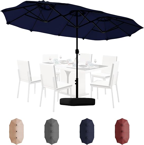 Shintenchi 13FT Large Patio Umbrella with Base Included, Outdoor Double-Sided Rectangular Shade with Crank Handle for Poolside Lawn, Deck & Garden, Dark Blue