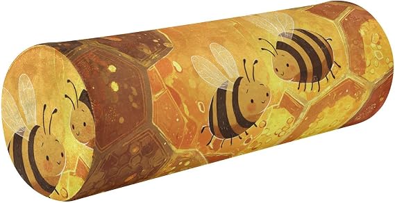 Full Moon Memory Foam Cylinder Pillows Decorative Cover (prop1) Neck Round Pillow Indoor Decorative -Bumble Bees Honeycomb